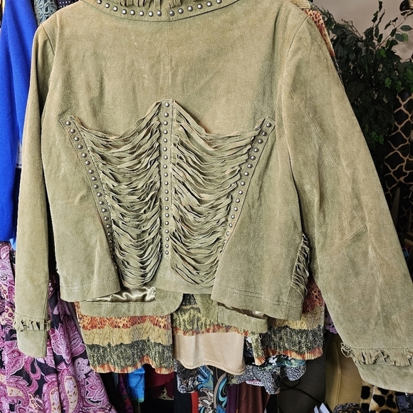 GORGEOUS PAMELA McCOY GREEN GENUINE LEATHER SUEDE JACKET COAT PLUS SIZE 1LX-2XL - Picture 3 of 10